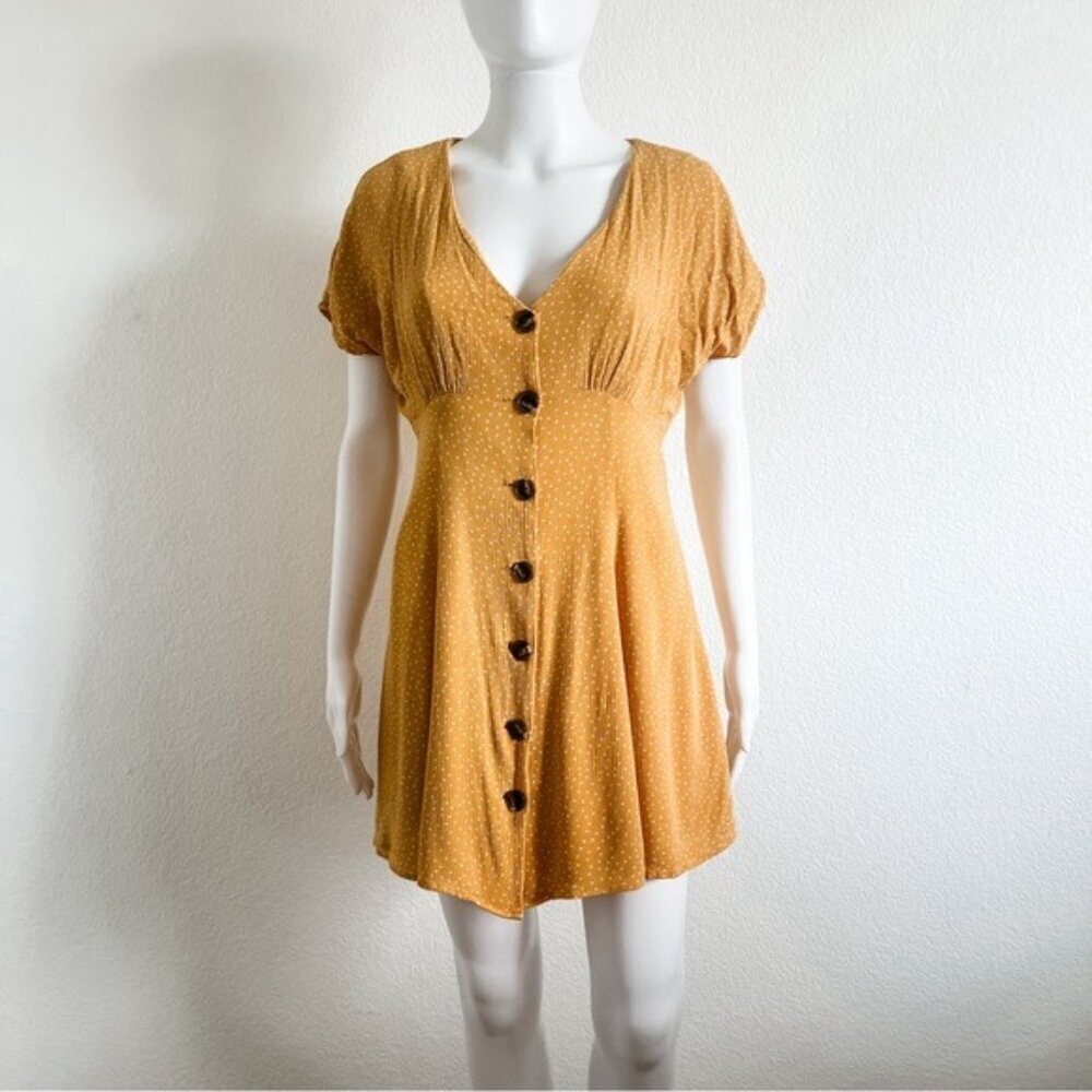 BP Medium Polka Dot Button Front Swing Mini Dress Dolman Sleeve V-Neck